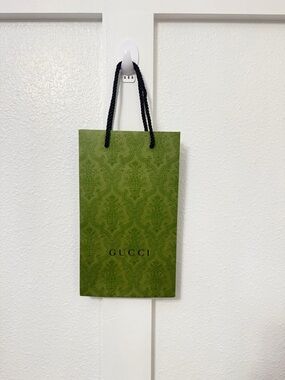 Gucci Green Patterned Gift Bag with Black Rope Handles